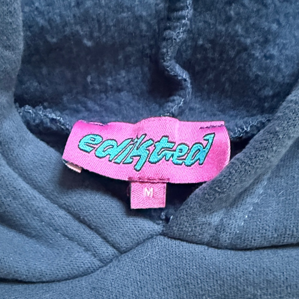 Edikted Mon Cheri Hoodie Cherry Graphic Navy Hoodie Size Medium - Picture 5 of 6